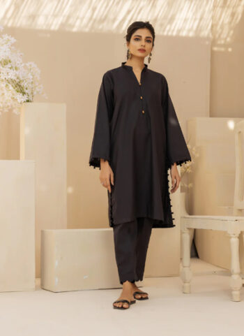 2 PC Black Lawn Solid Stitched Suit