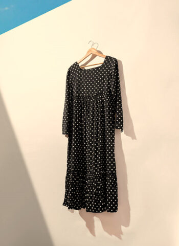 Black Polka Midi Printed Summer Linen